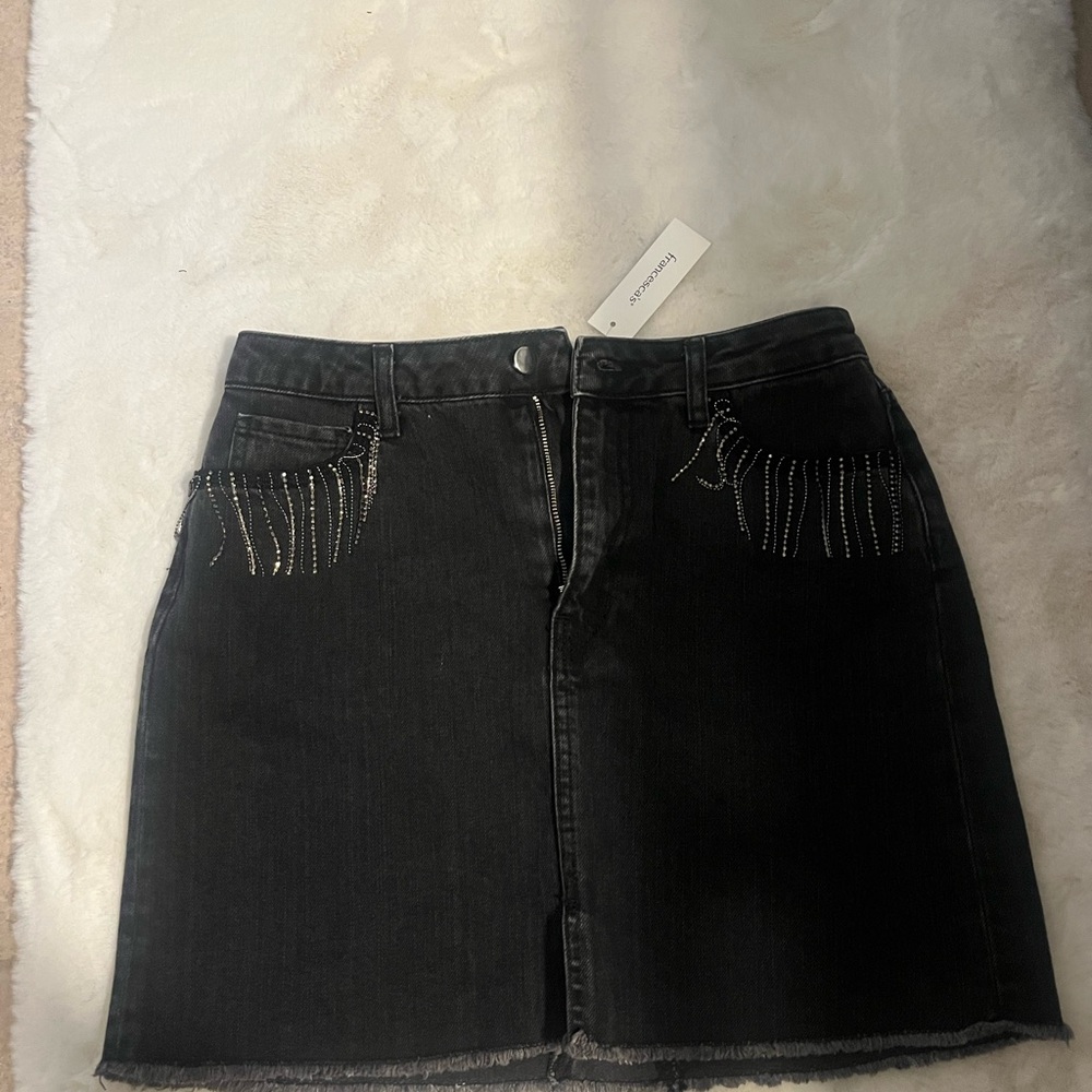 NWT Black Denim Skirt with Fringe Sparkle Detail
